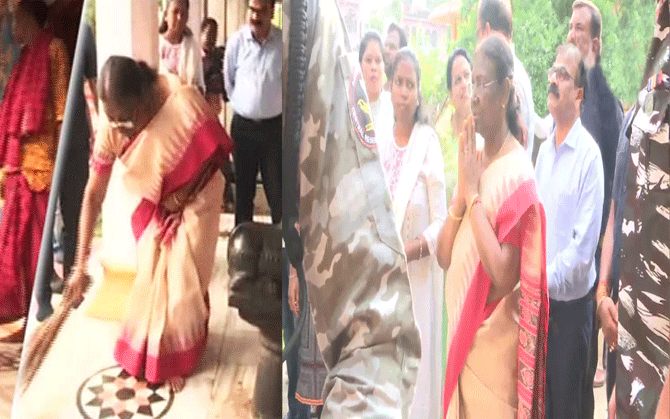 রাষ্ট্রপতি পদপ্রার্থী মনোনিত মন্দির চত্বর সাফাই দ্রৌপদীর, দিলেন পুজোও।