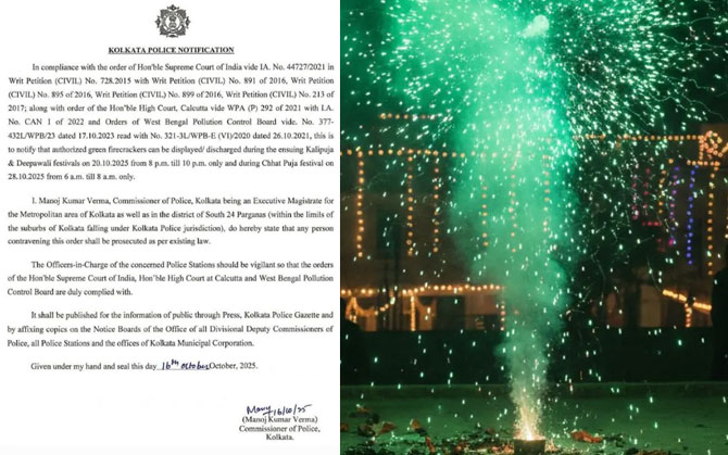 আলোর উৎসবে সবুজ আতশবাজি ব্যবহারে সময় নির্ধারণ, নির্দেশিকা জারি কলকাতা পুলিশের
