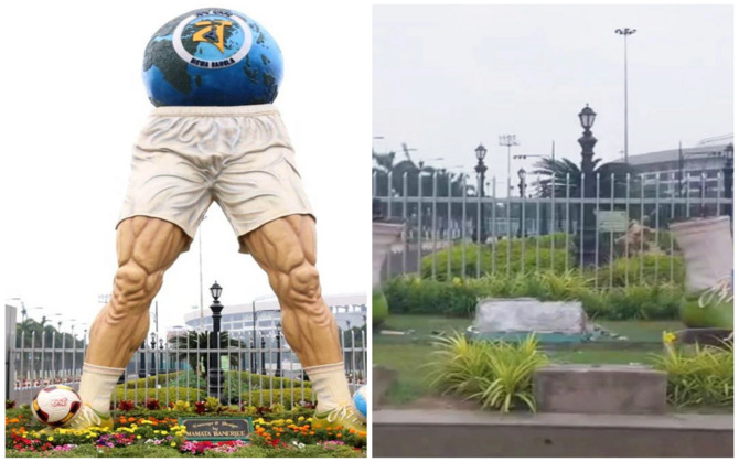 যুবভারতী স্টেডিয়ামের সামনে থেকে অপসারিত বিতর্কিত মূর্তি